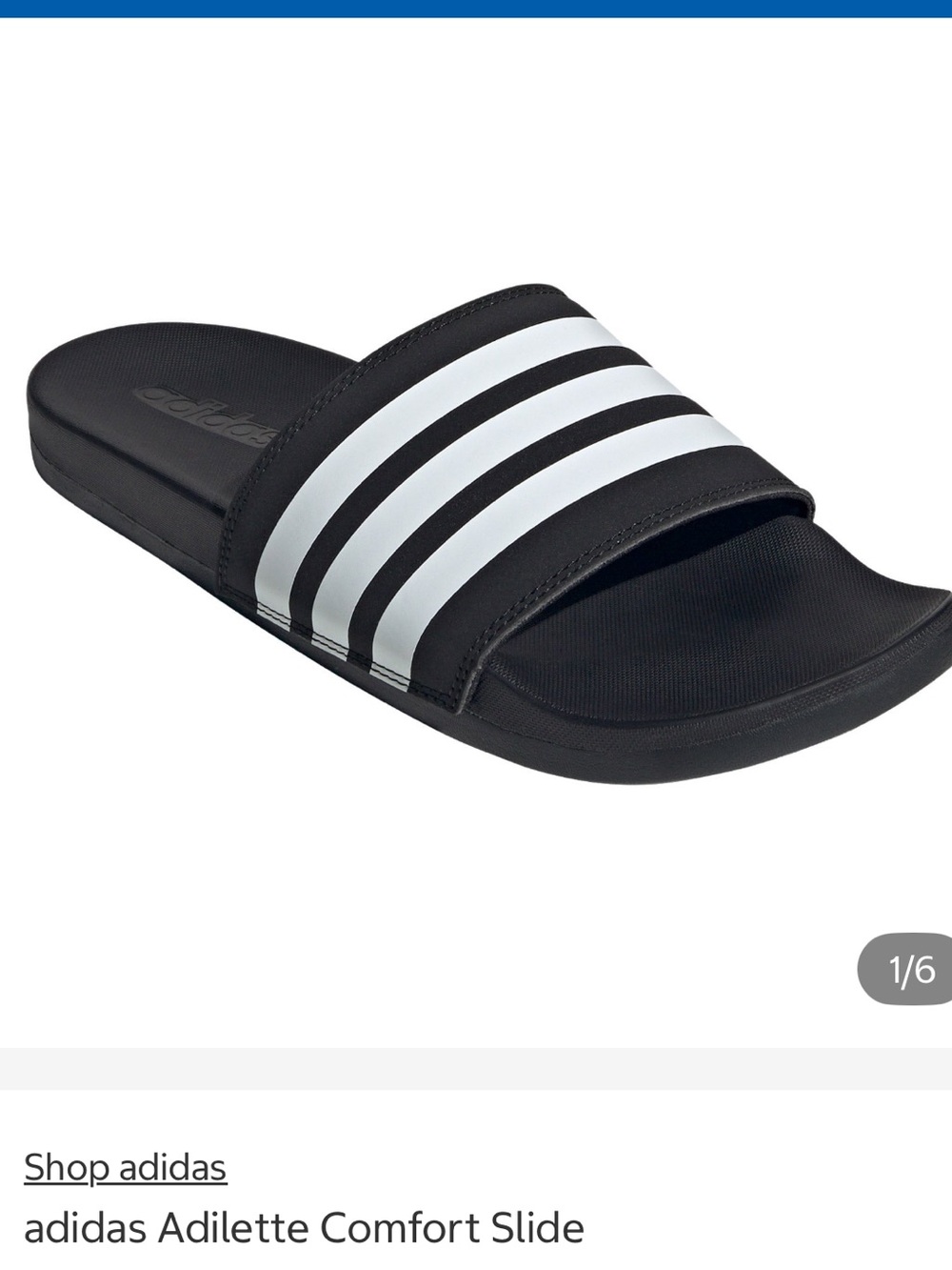 NWT adidas Black Slide Sandal with White Stripes
